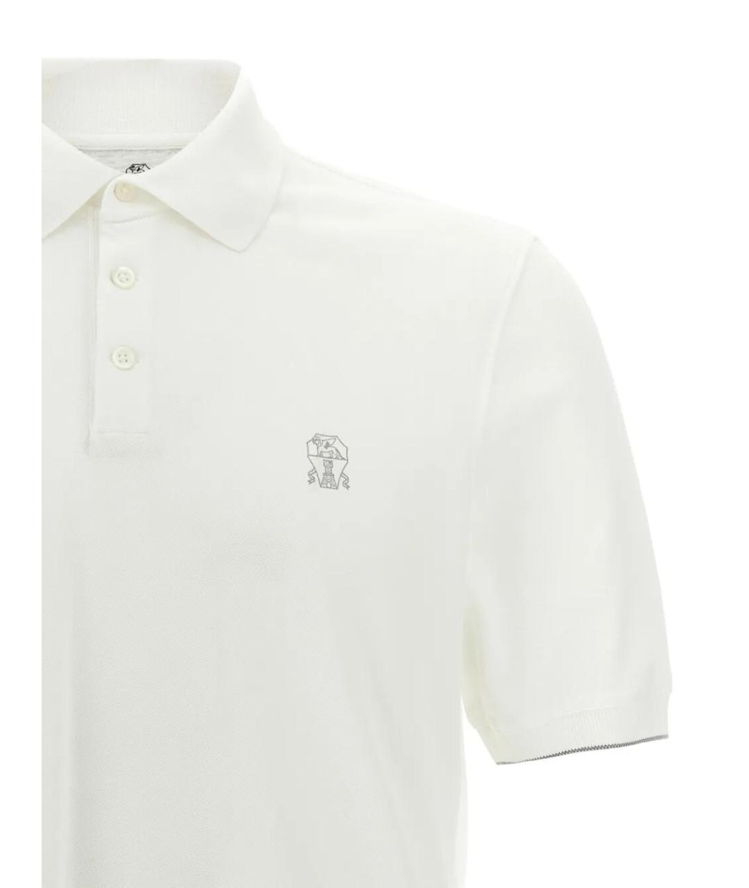 BRUNELLO CUCINELLI Белое хлопковое поло с коротким рукавом, фото 3