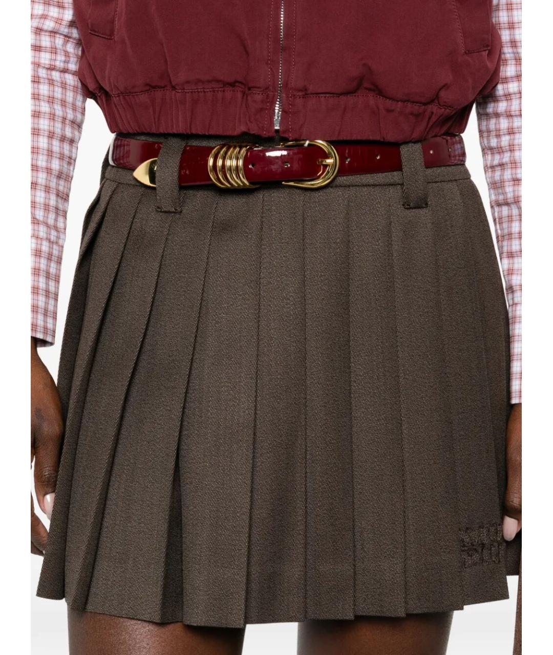 MIU MIU Коричневая шерстяная юбка мини, фото 4