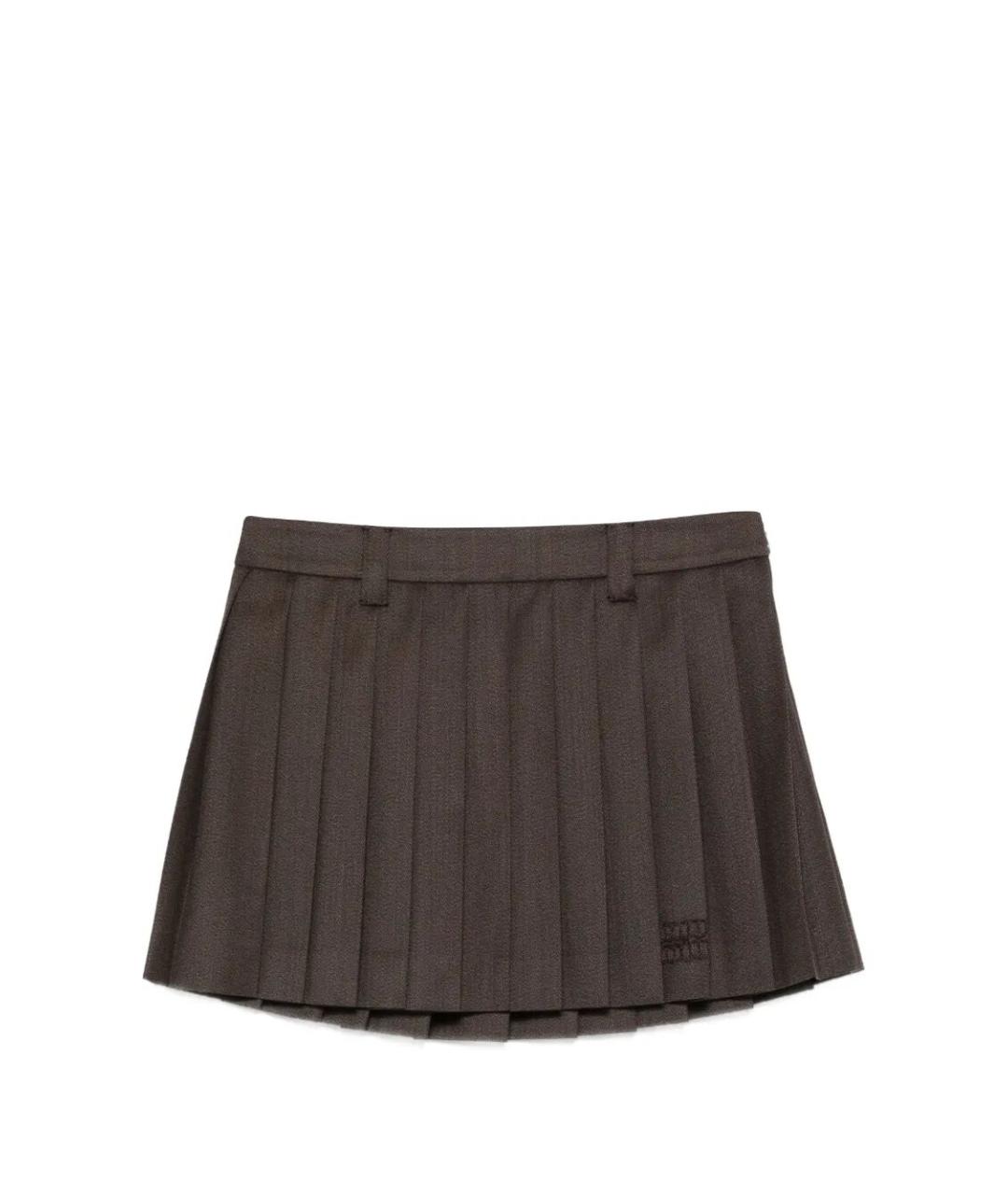 MIU MIU Коричневая шерстяная юбка мини, фото 1