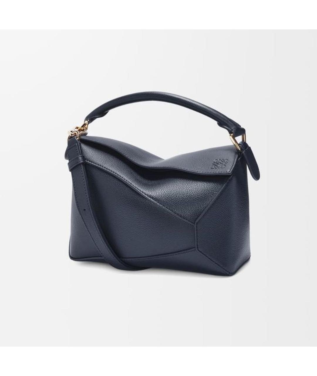 LOEWE Темно-синяя кожаная сумка с короткими ручками, фото 5