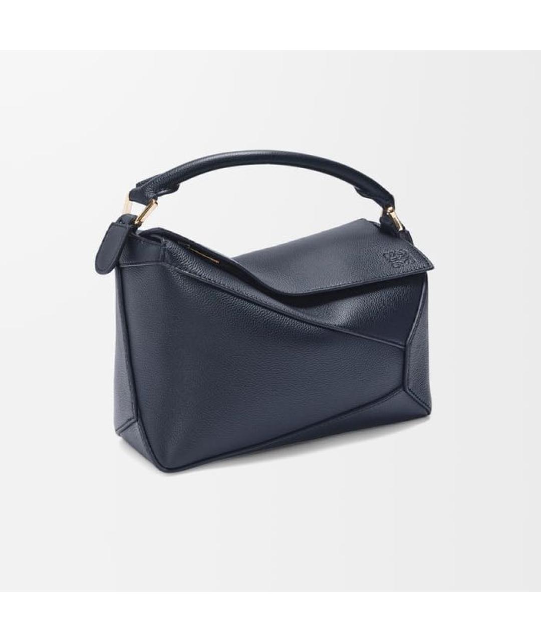 LOEWE Темно-синяя кожаная сумка с короткими ручками, фото 4