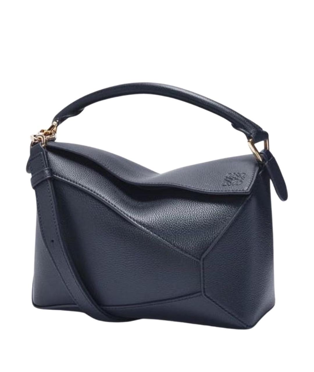 LOEWE Темно-синяя кожаная сумка с короткими ручками, фото 1