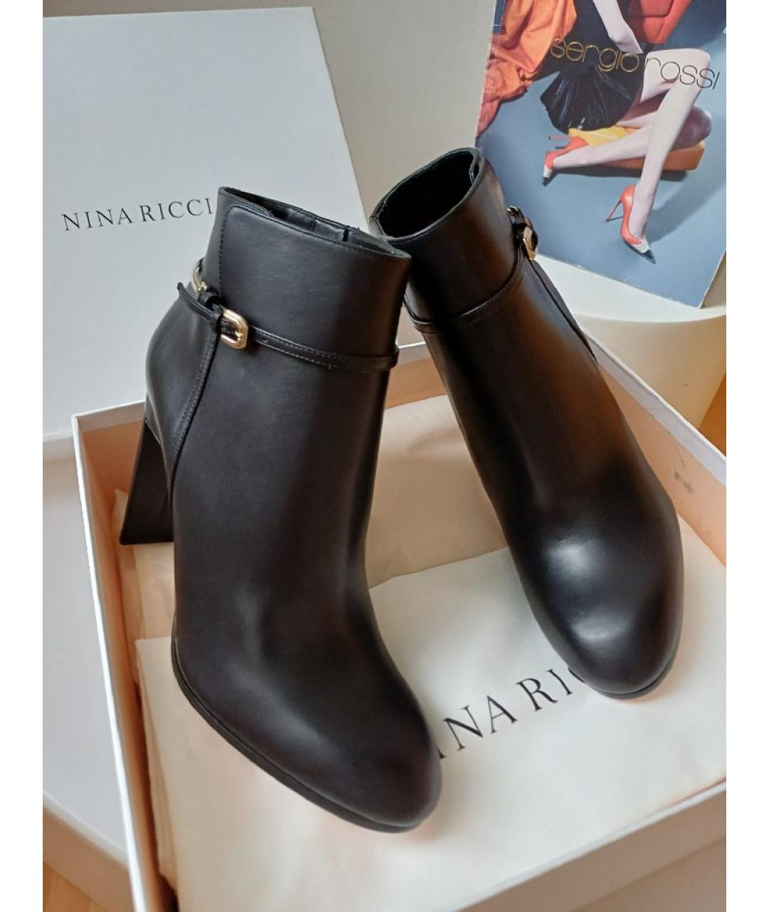 NINA RICCI Черные кожаные ботильоны, фото 2