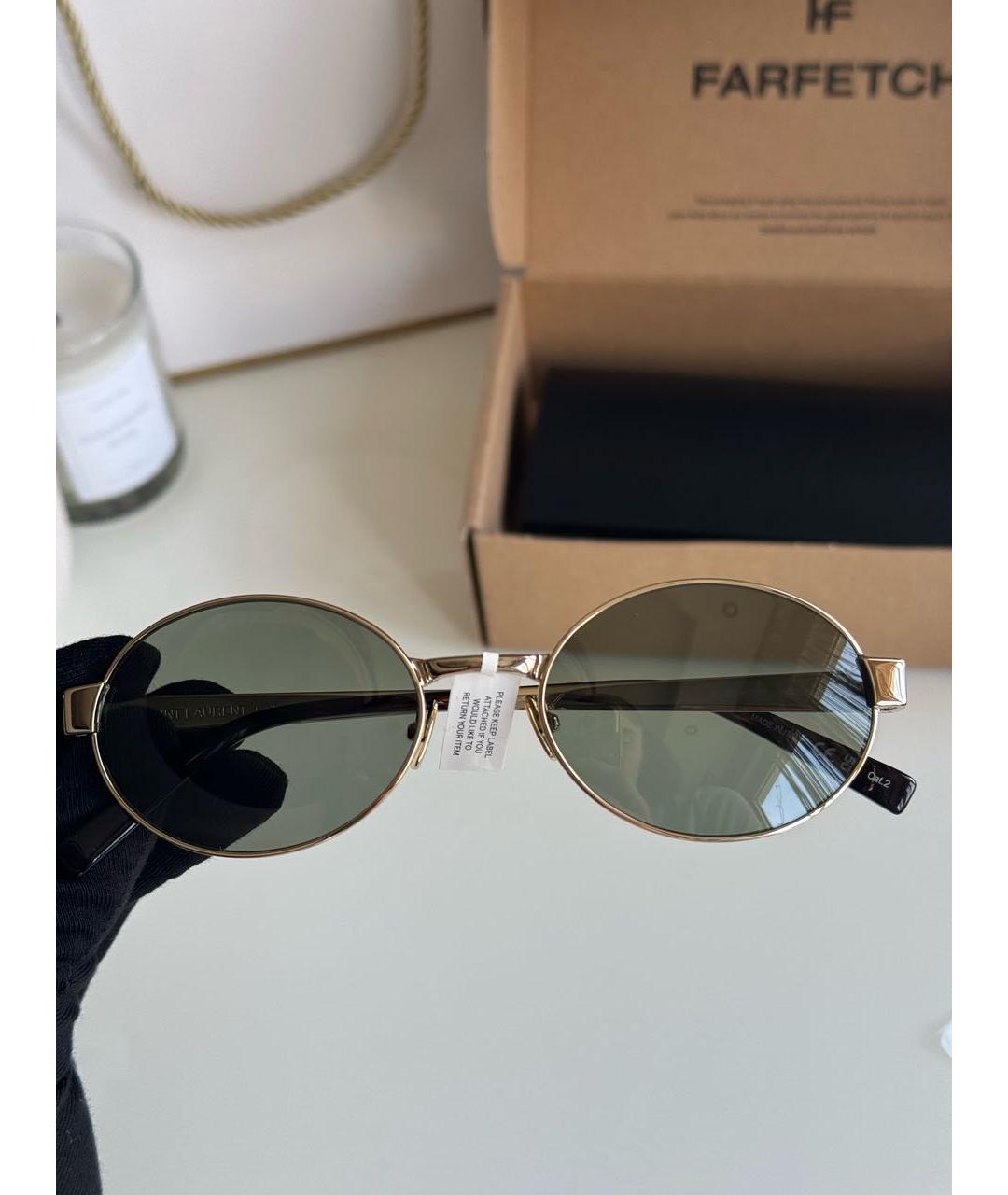 SAINT LAURENT Золотые металлические солнцезащитные очки, фото 4