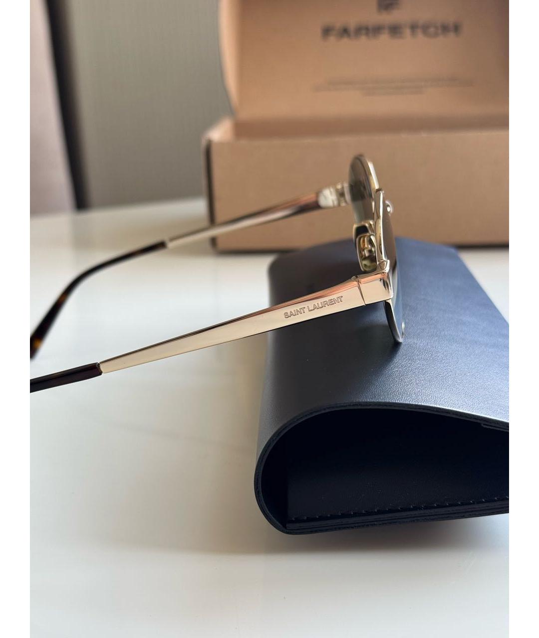 SAINT LAURENT Золотые металлические солнцезащитные очки, фото 3
