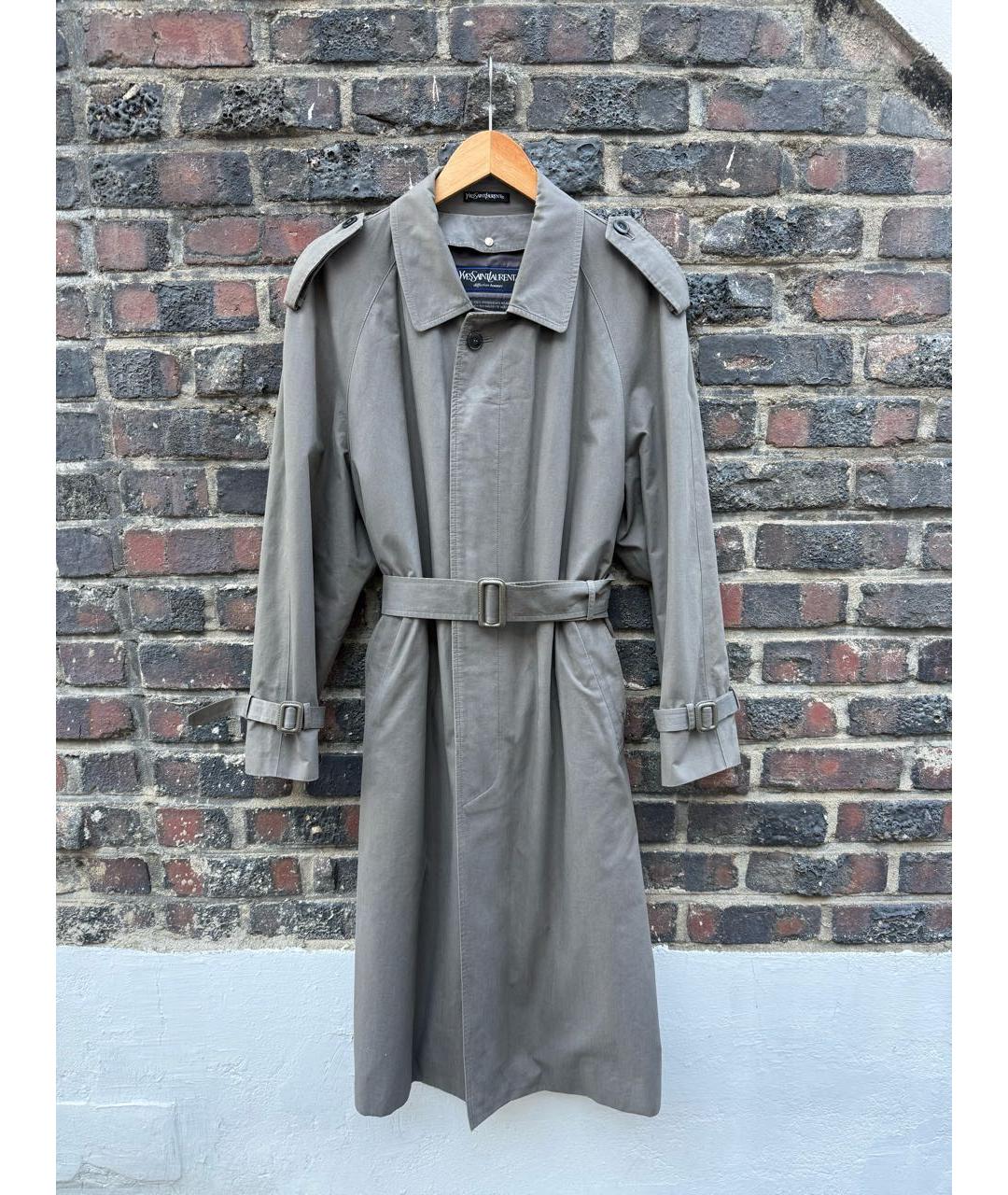 SAINT LAURENT Антрацитовый хлопковый тренч / плащ, фото 3