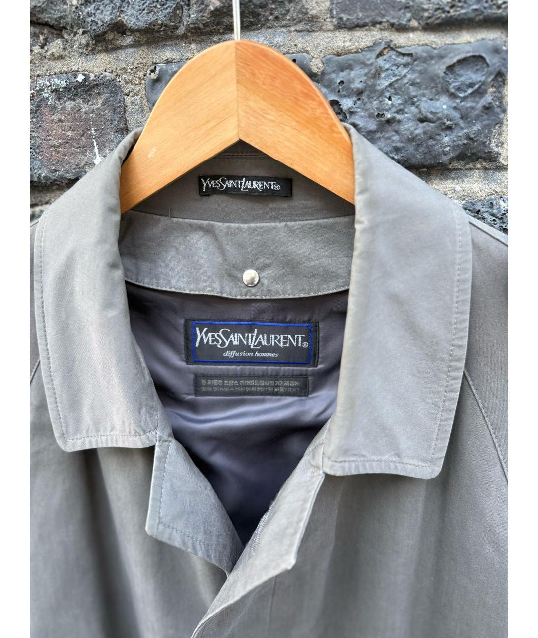 SAINT LAURENT Антрацитовый хлопковый тренч / плащ, фото 7