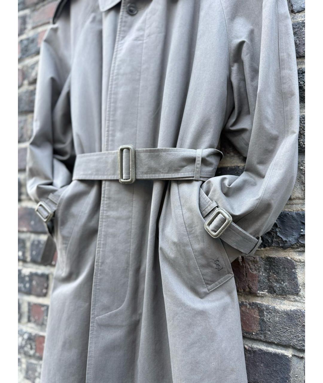 SAINT LAURENT Антрацитовый хлопковый тренч / плащ, фото 5