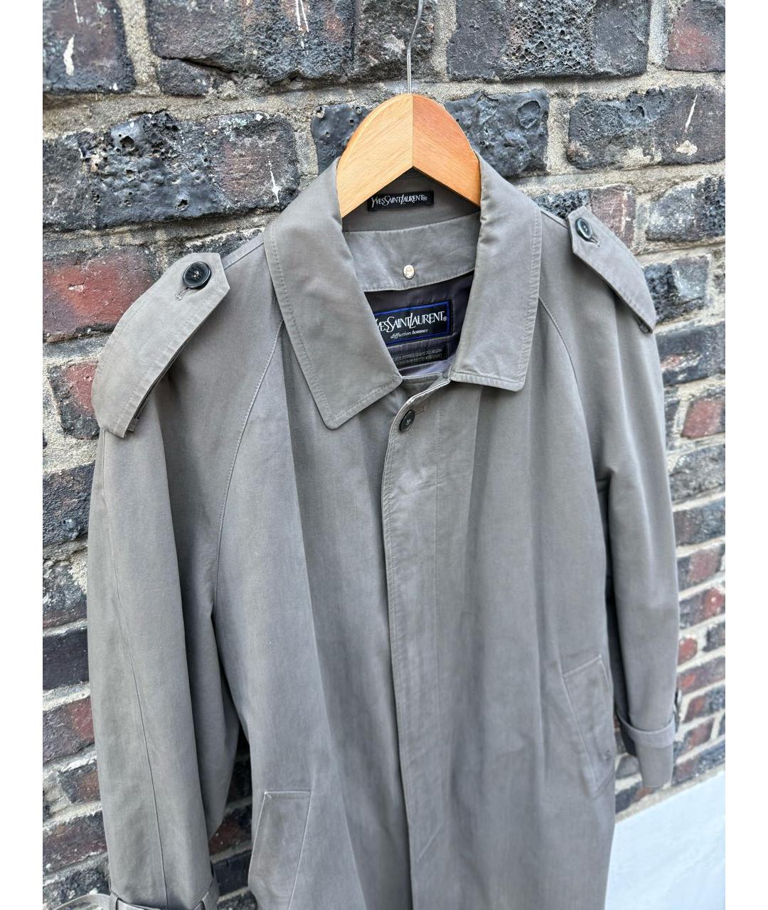 SAINT LAURENT Антрацитовый хлопковый тренч / плащ, фото 2