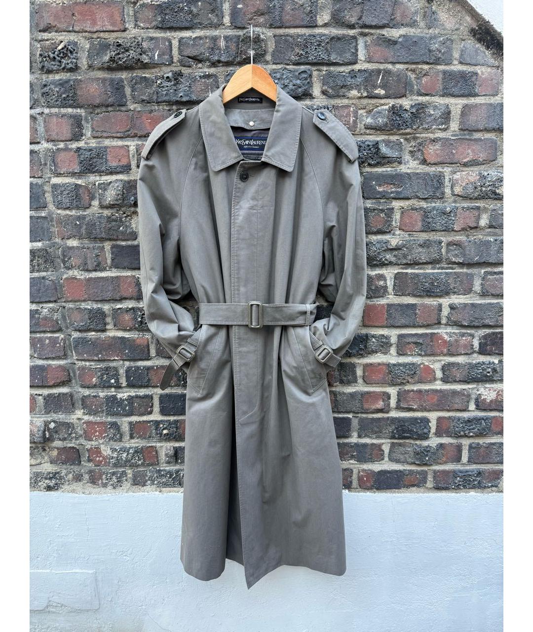 SAINT LAURENT Антрацитовый хлопковый тренч / плащ, фото 4