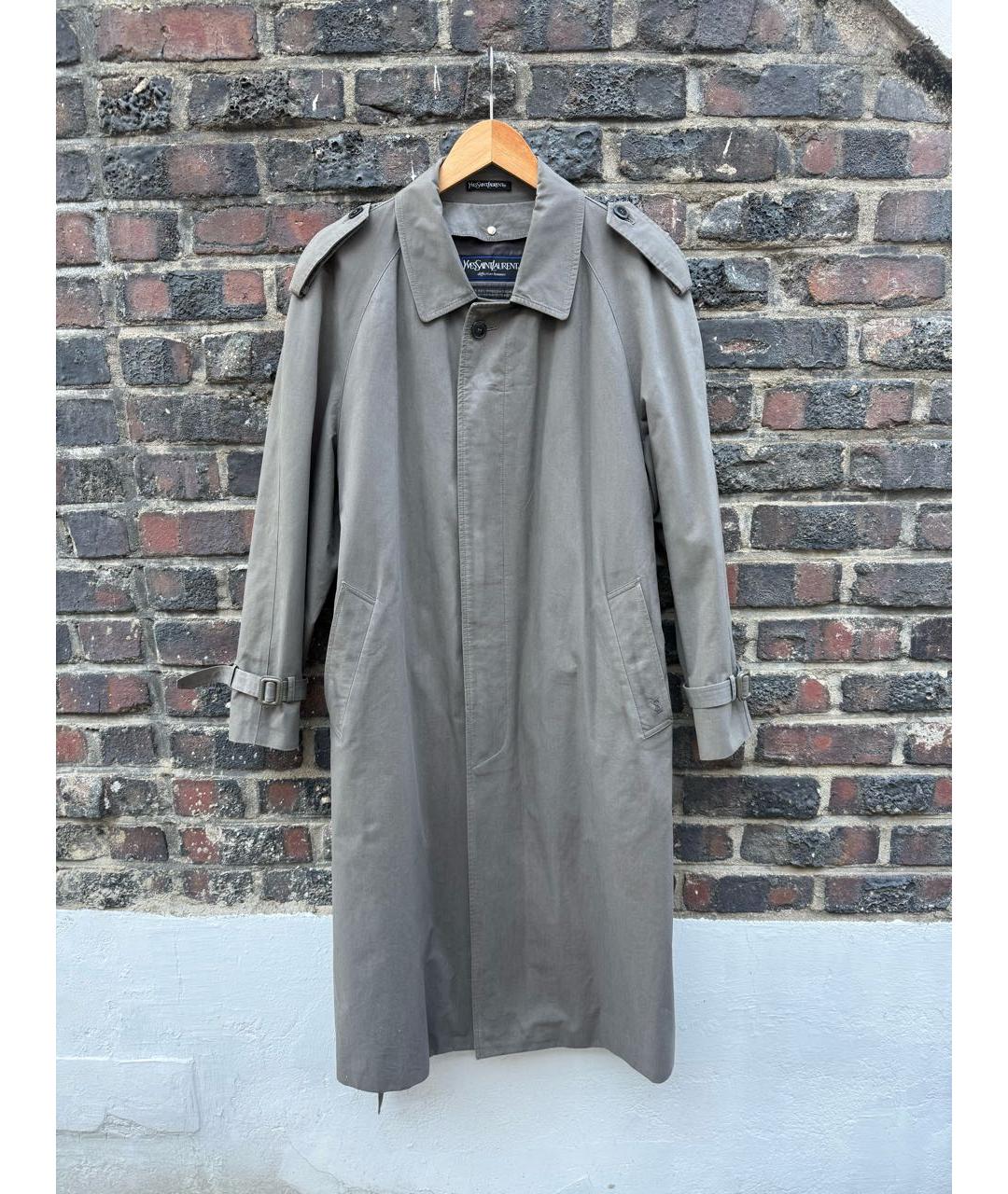 SAINT LAURENT Антрацитовый хлопковый тренч / плащ, фото 9