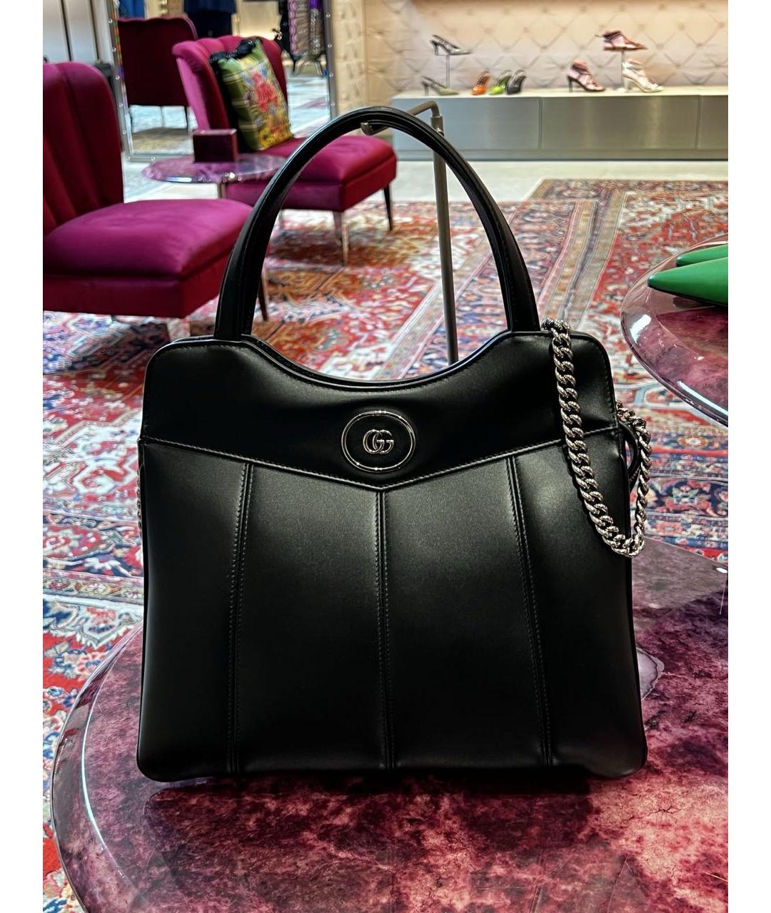 GUCCI Черная кожаная сумка тоут, фото 6