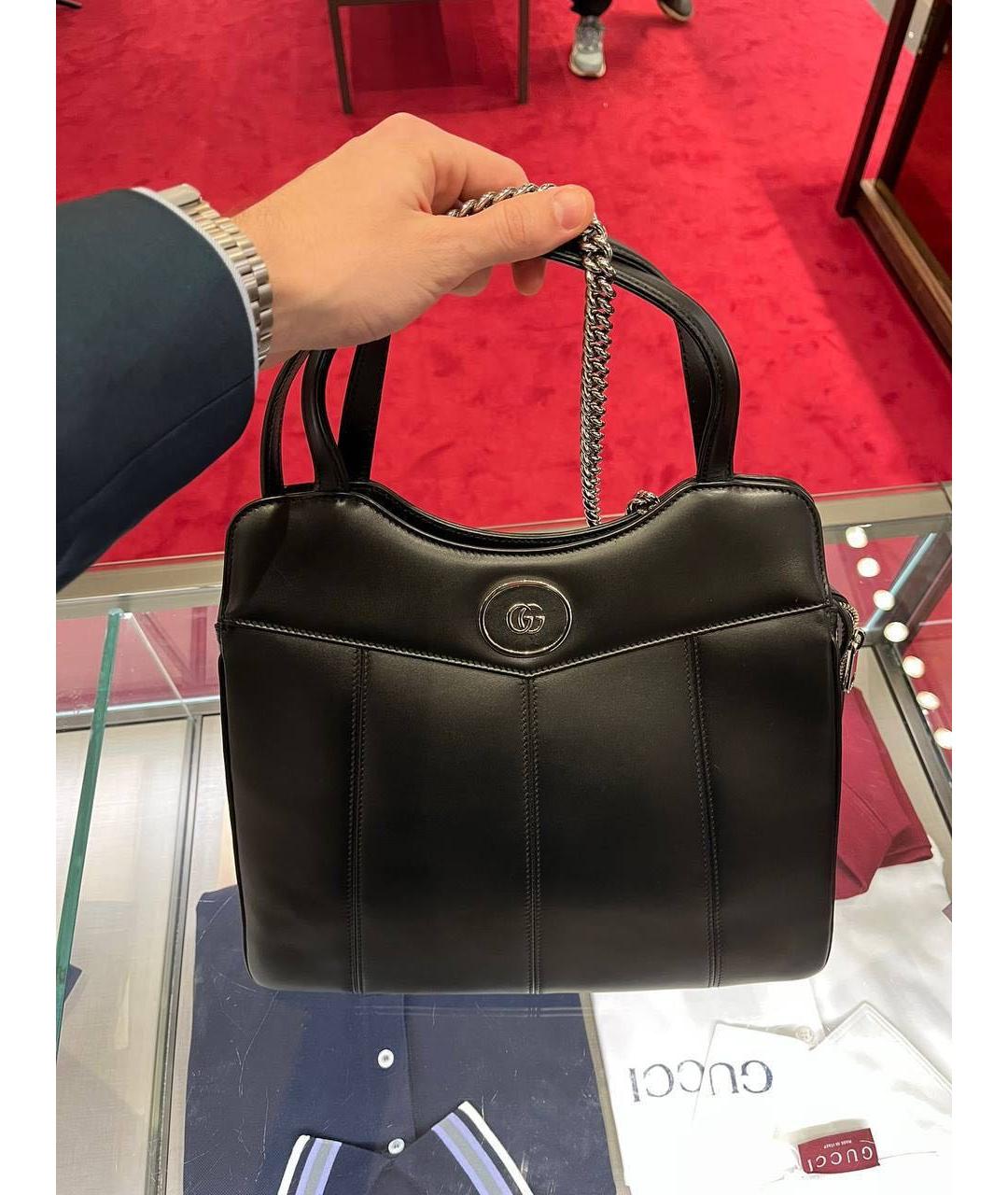 GUCCI Черная кожаная сумка тоут, фото 7