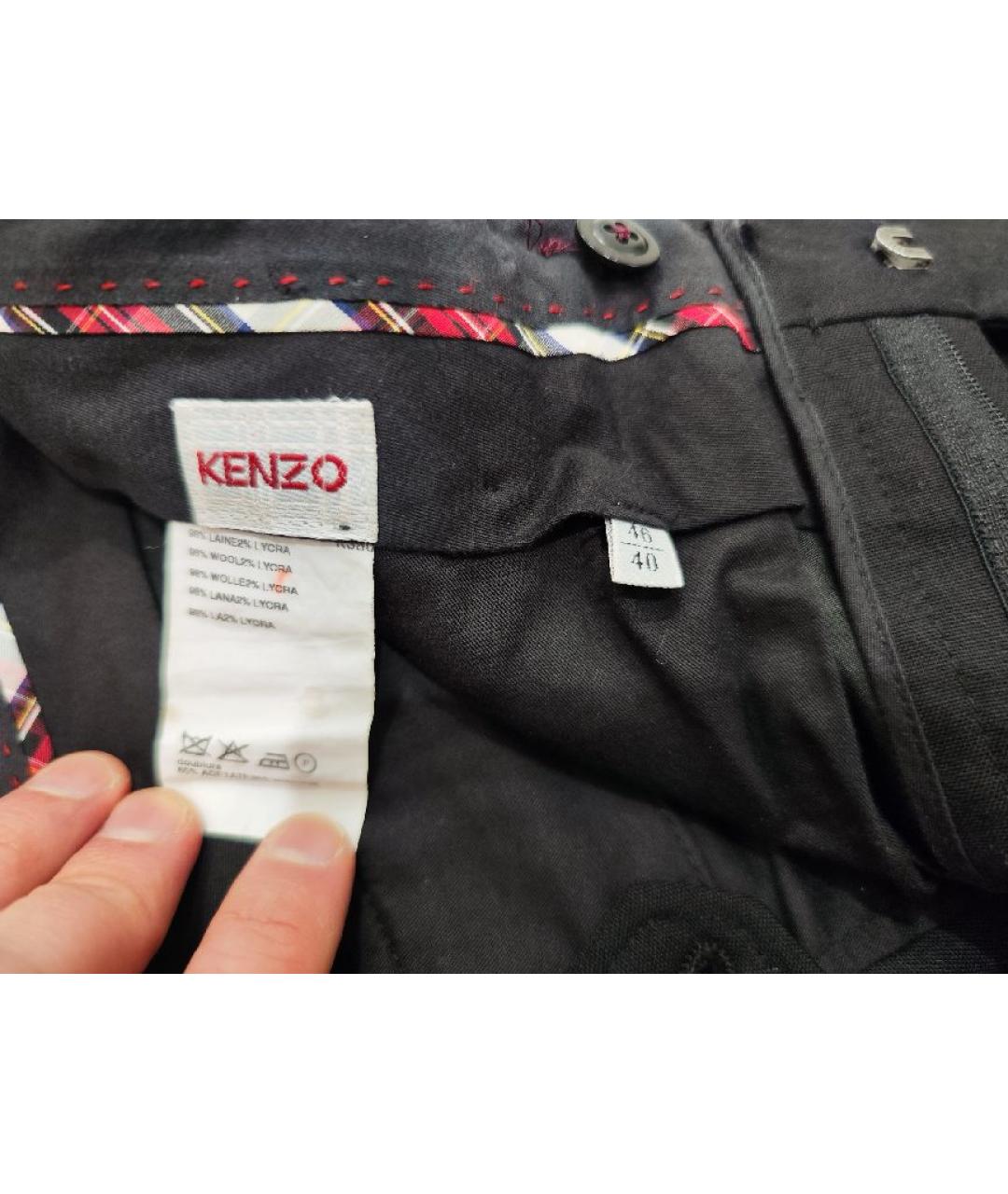 KENZO Черные шерстяные классические брюки, фото 3