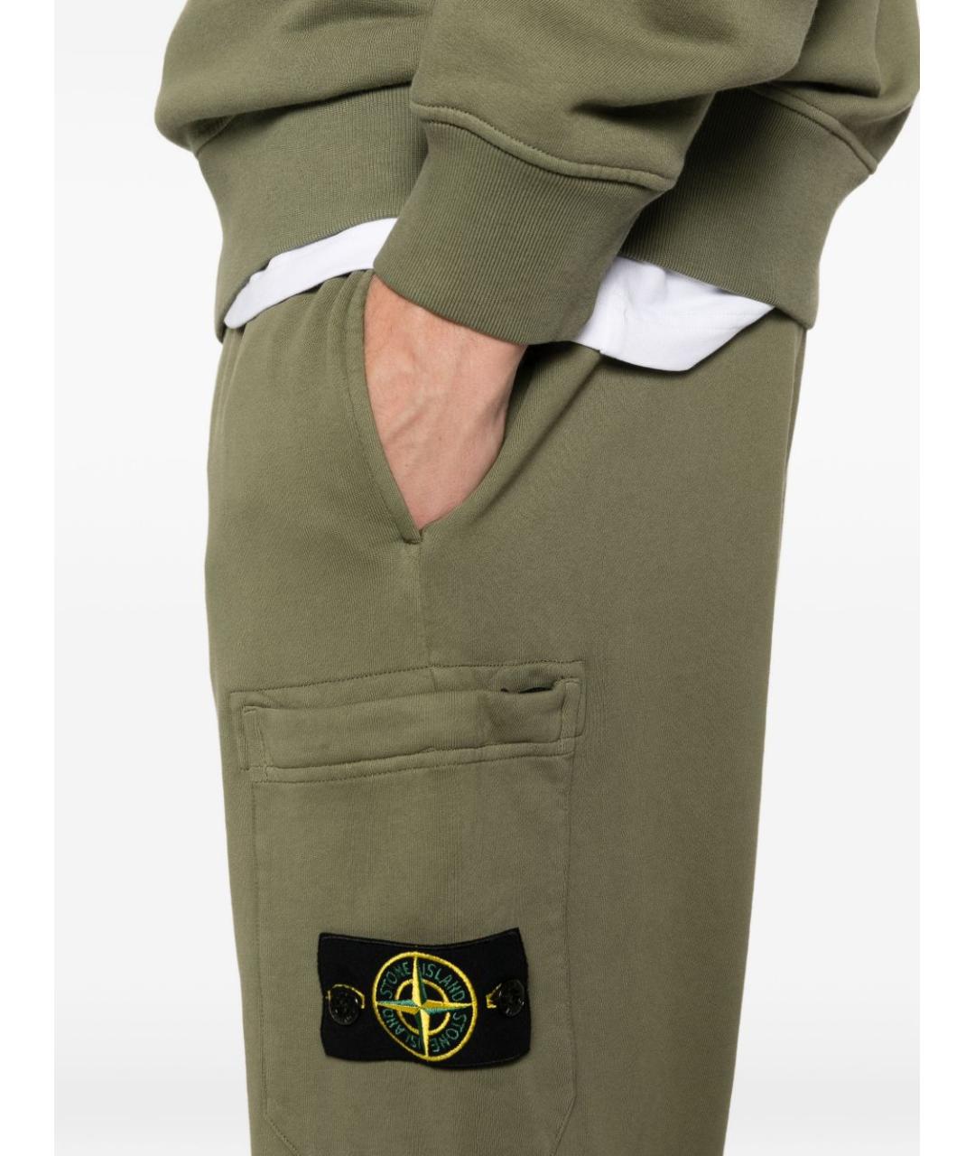STONE ISLAND Зеленые хлопковые повседневные брюки, фото 4