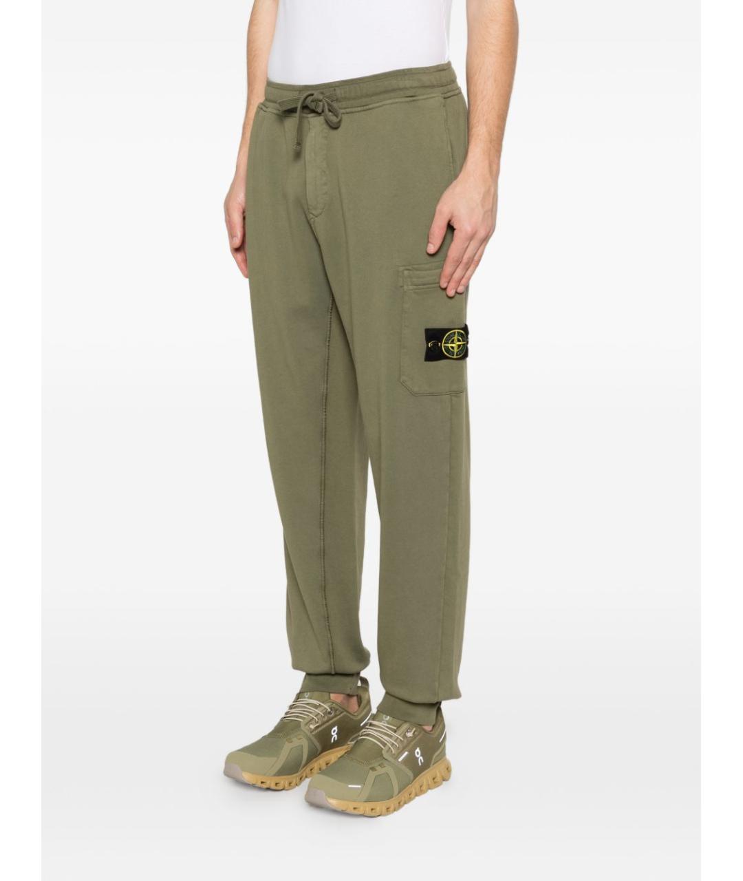 STONE ISLAND Зеленые хлопковые повседневные брюки, фото 3
