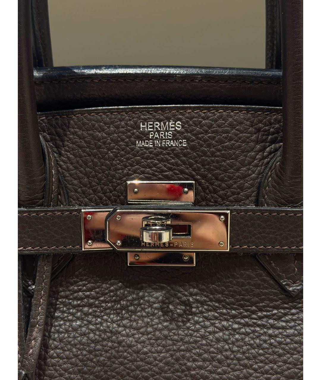 HERMES Коричневая кожаная сумка с короткими ручками, фото 3