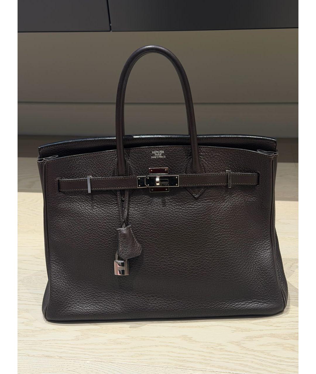 HERMES Коричневая кожаная сумка с короткими ручками, фото 8