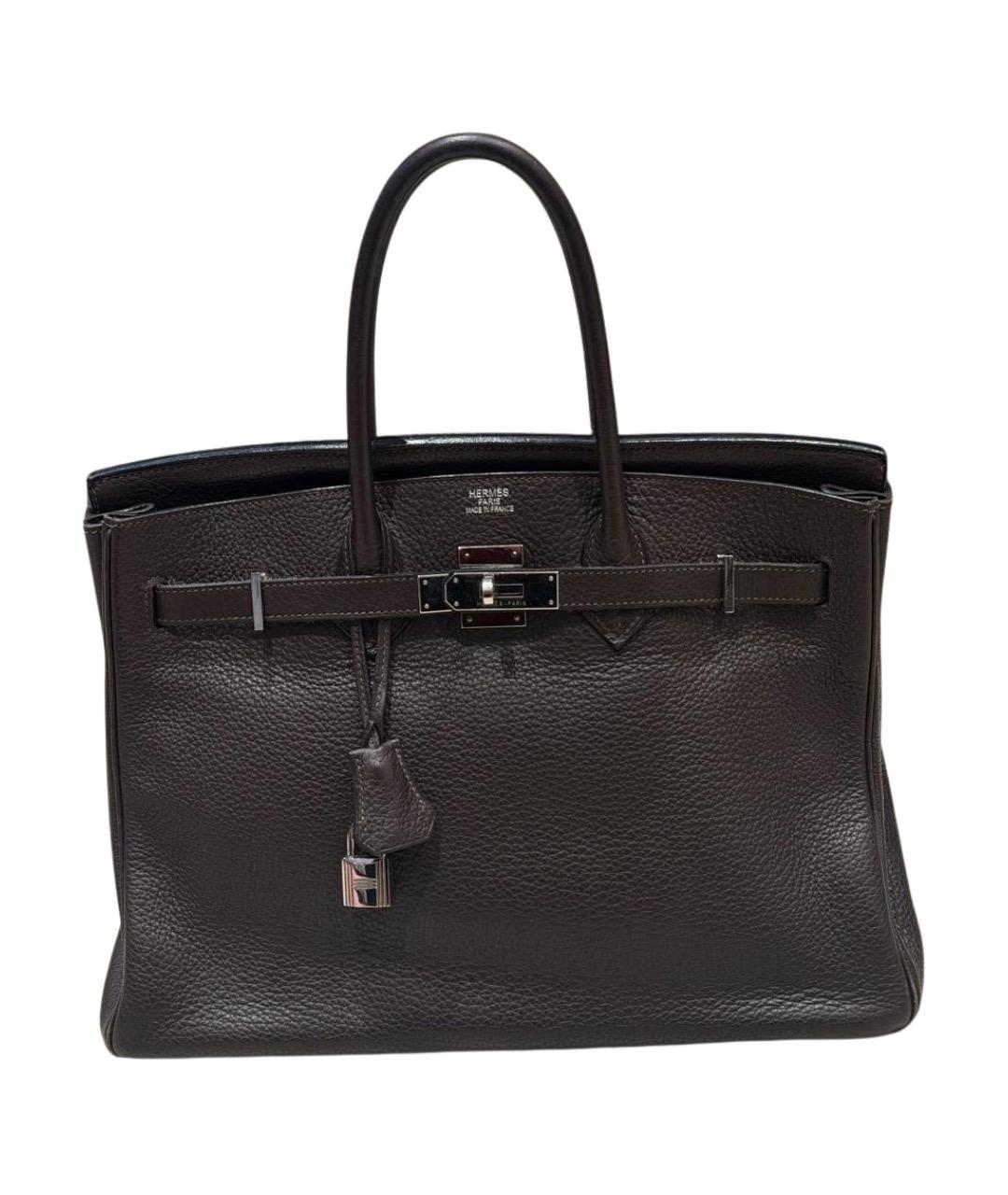 HERMES Коричневая кожаная сумка с короткими ручками, фото 1