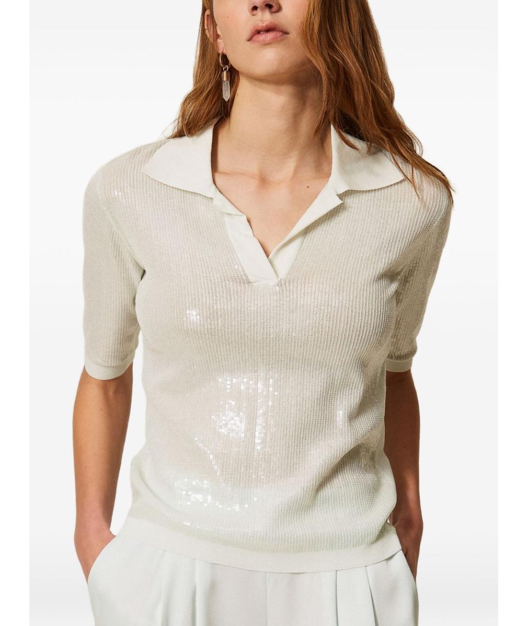 TWIN-SET Белая хлопковая футболка, фото 2