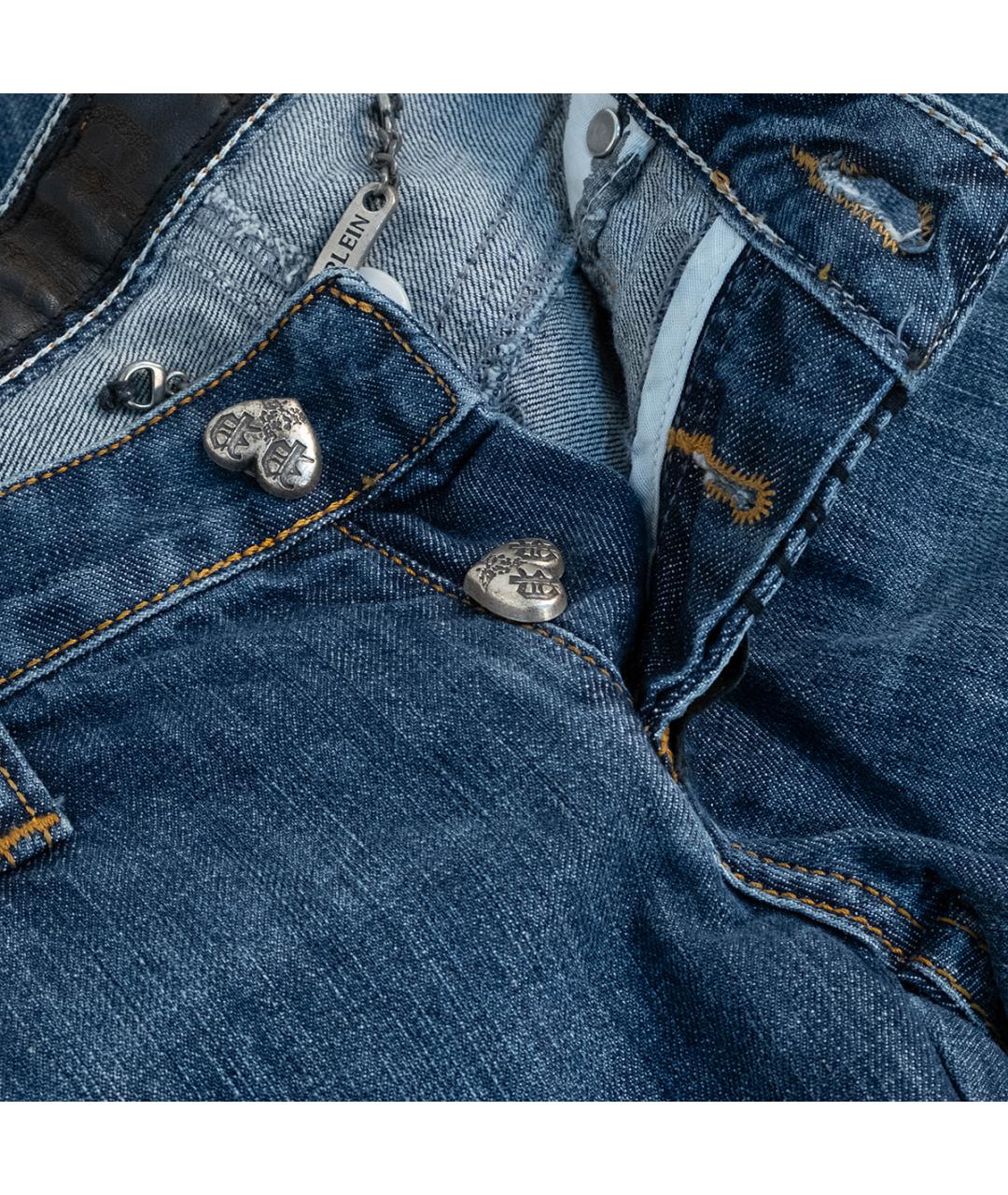 PHILIPP PLEIN Синие хлопковые прямые джинсы, фото 4