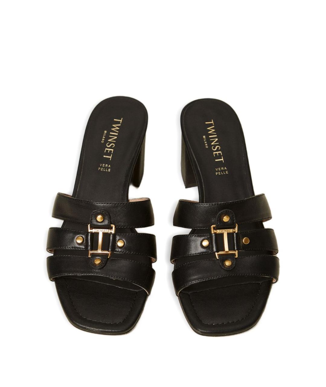 TWIN-SET Черные кожаные босоножки, фото 3