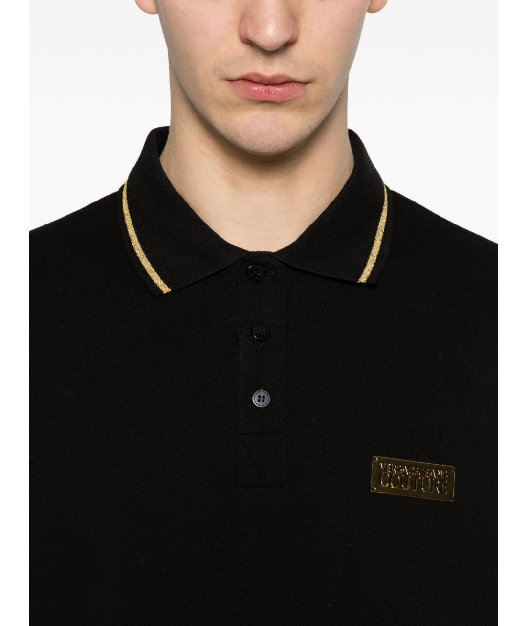 VERSACE JEANS COUTURE Черное хлопковое поло с коротким рукавом, фото 5