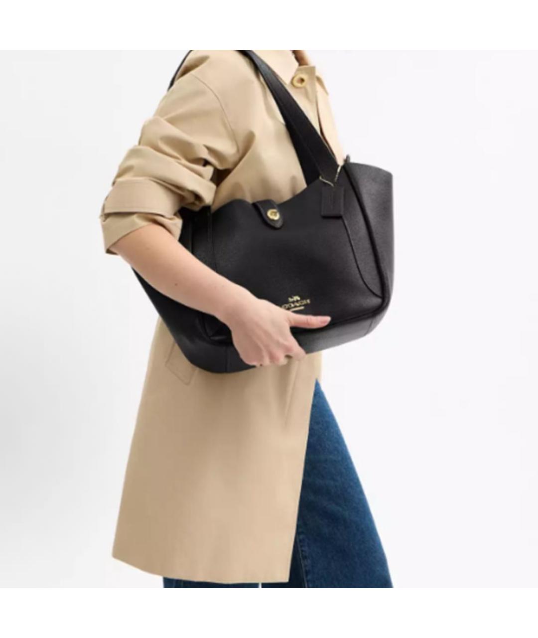 COACH Черная кожаная сумка тоут, фото 4