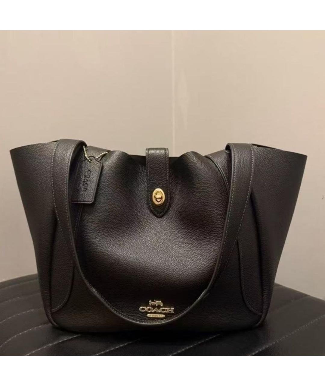 COACH Черная кожаная сумка тоут, фото 5