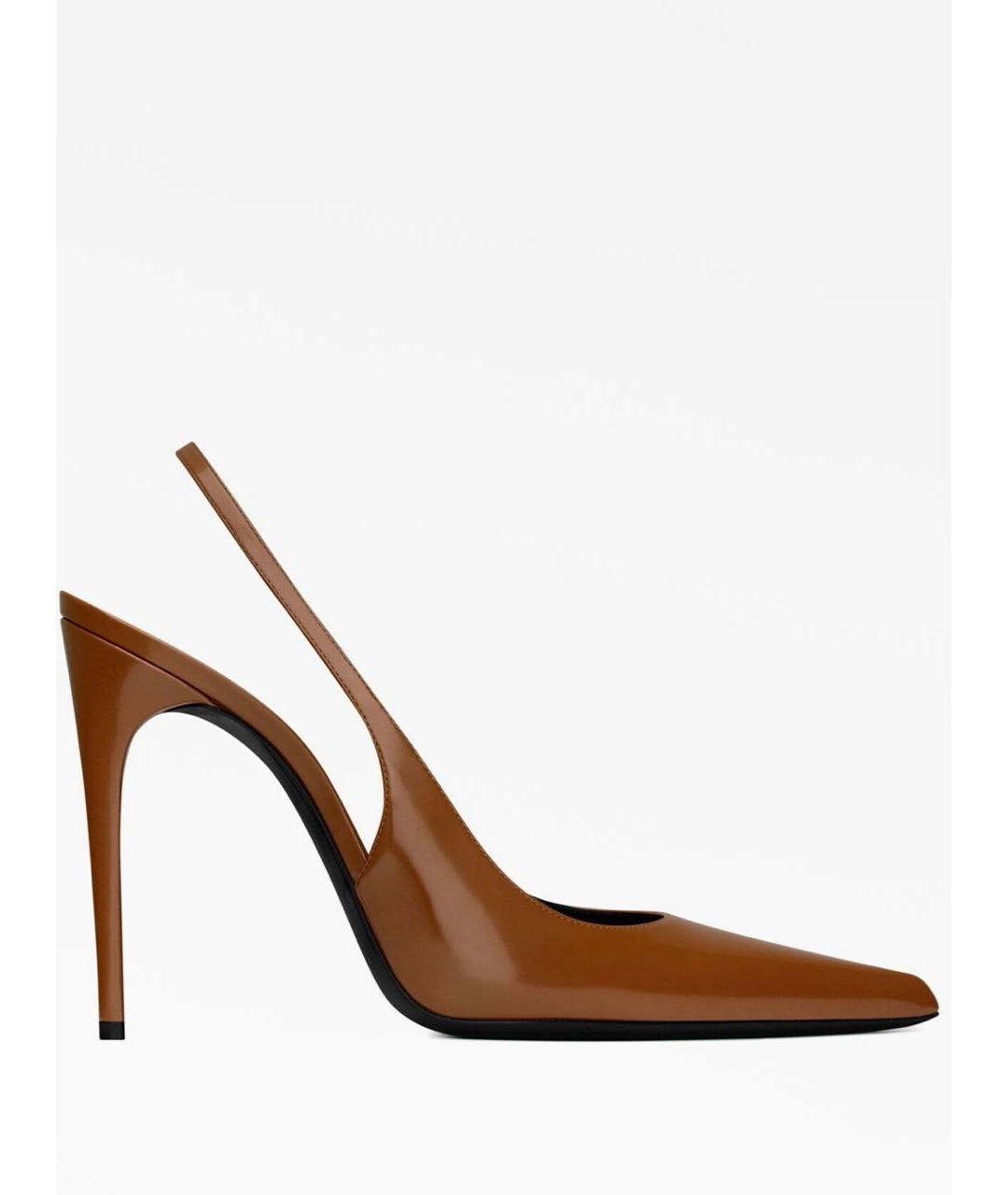 SAINT LAURENT Коричневые кожаные туфли, фото 8