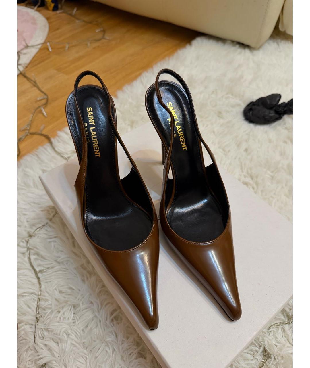 SAINT LAURENT Коричневые кожаные туфли, фото 2