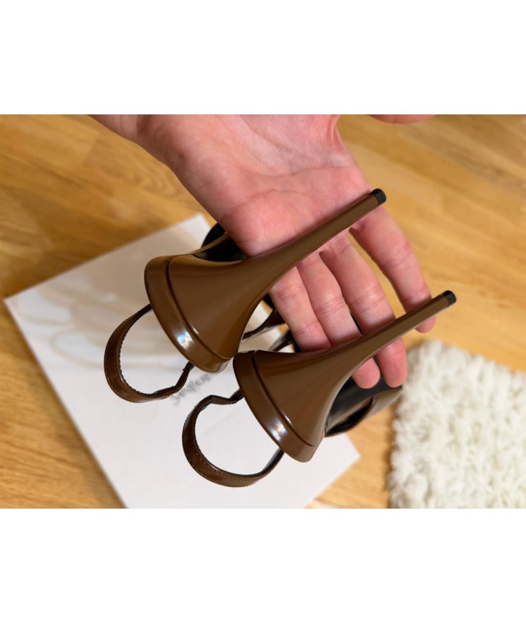 SAINT LAURENT Коричневые кожаные туфли, фото 5