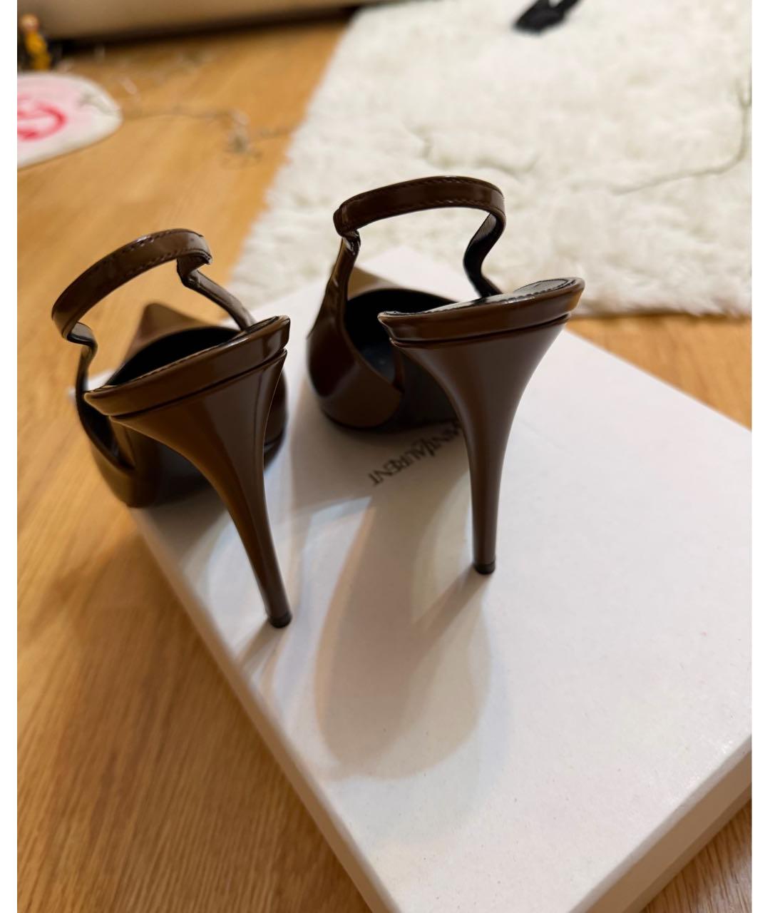 SAINT LAURENT Коричневые кожаные туфли, фото 3