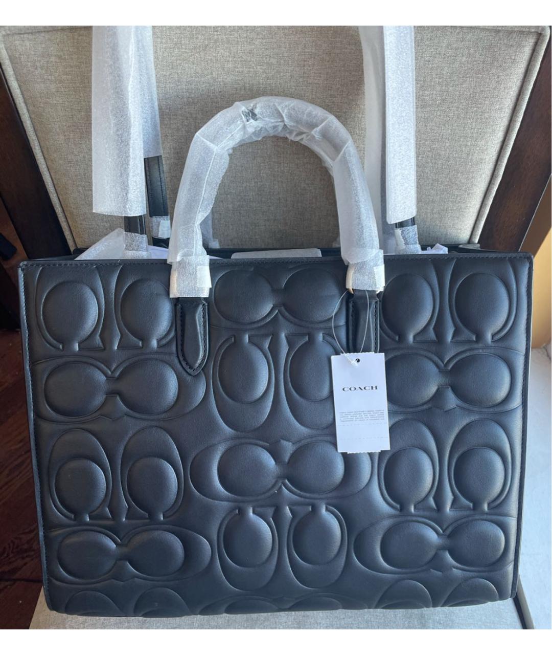 COACH Черная кожаная сумка тоут, фото 7