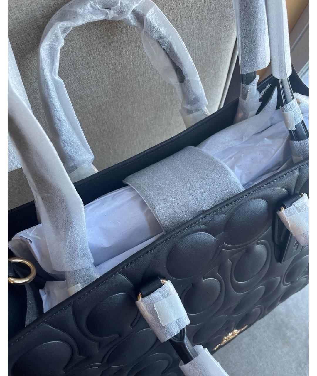 COACH Черная кожаная сумка тоут, фото 8