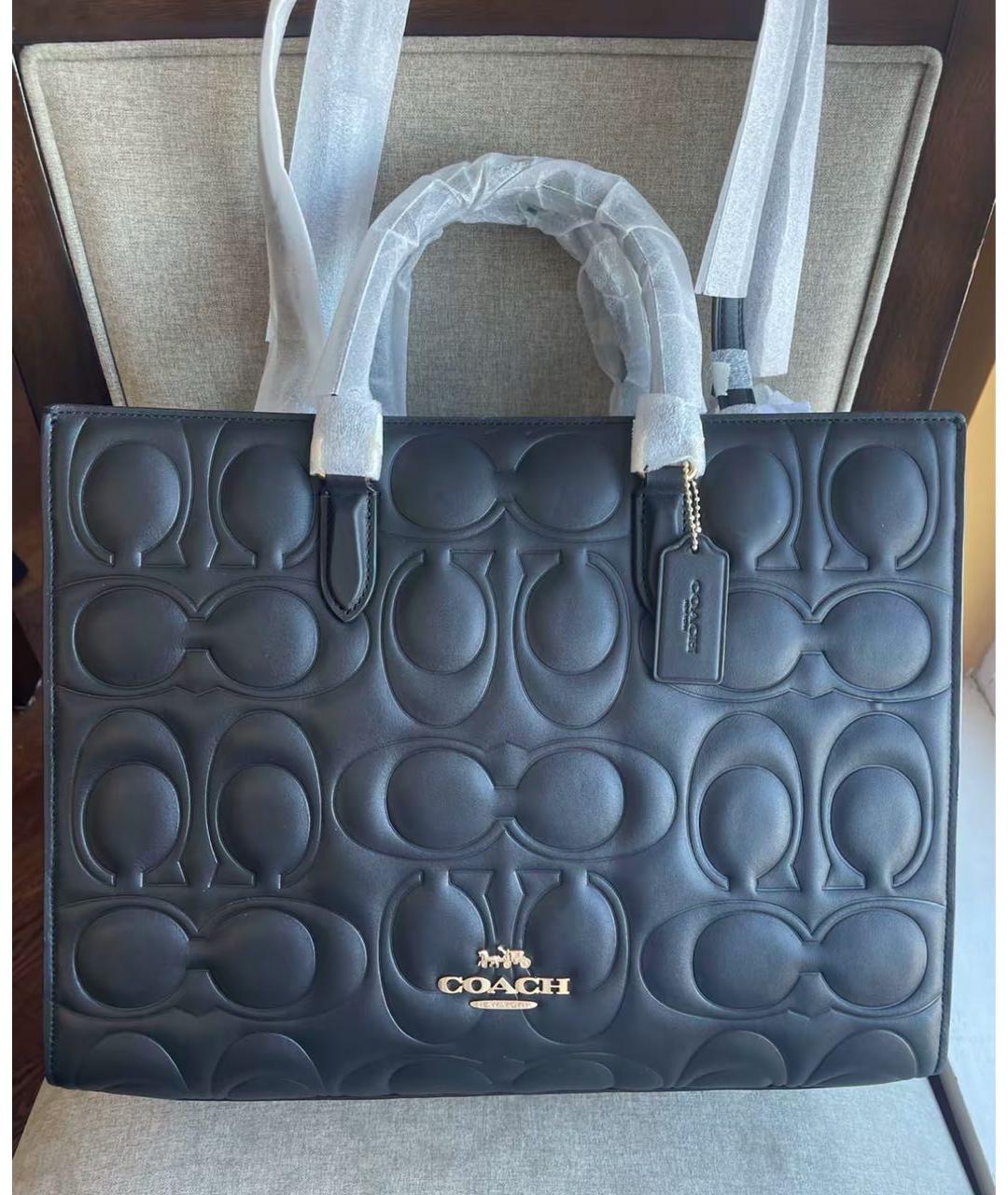 COACH Черная кожаная сумка тоут, фото 6