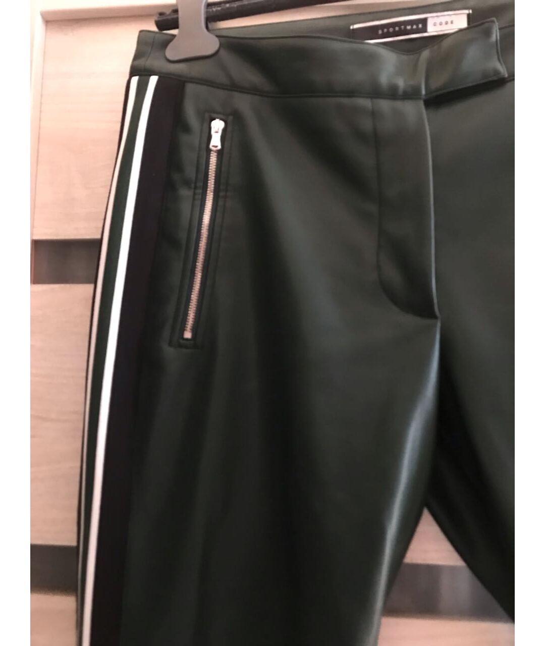 SPORTMAX Зеленые полиэстеровые прямые брюки, фото 5