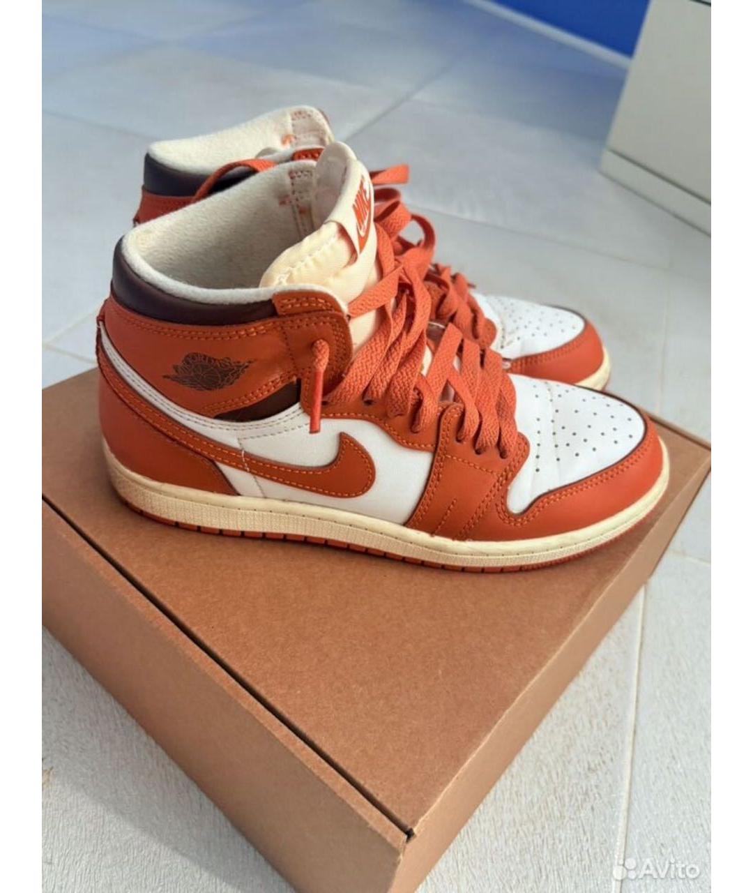 JORDAN Оранжевое кожаные кроссовки, фото 2