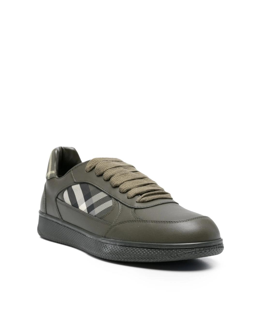 BURBERRY Зеленые кожаные низкие кроссовки / кеды, фото 2