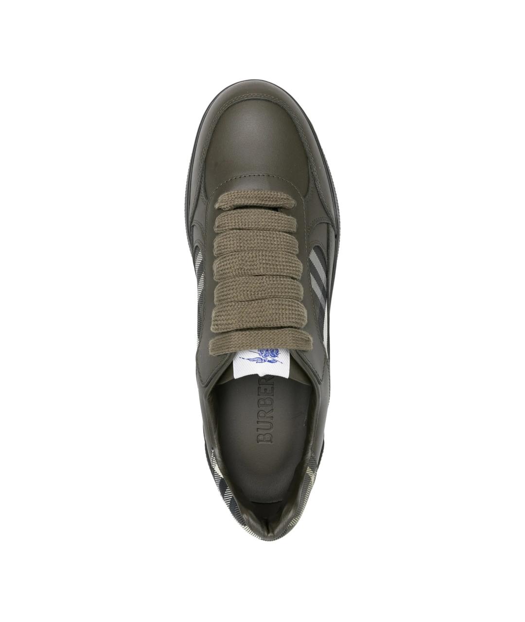 BURBERRY Зеленые кожаные низкие кроссовки / кеды, фото 4