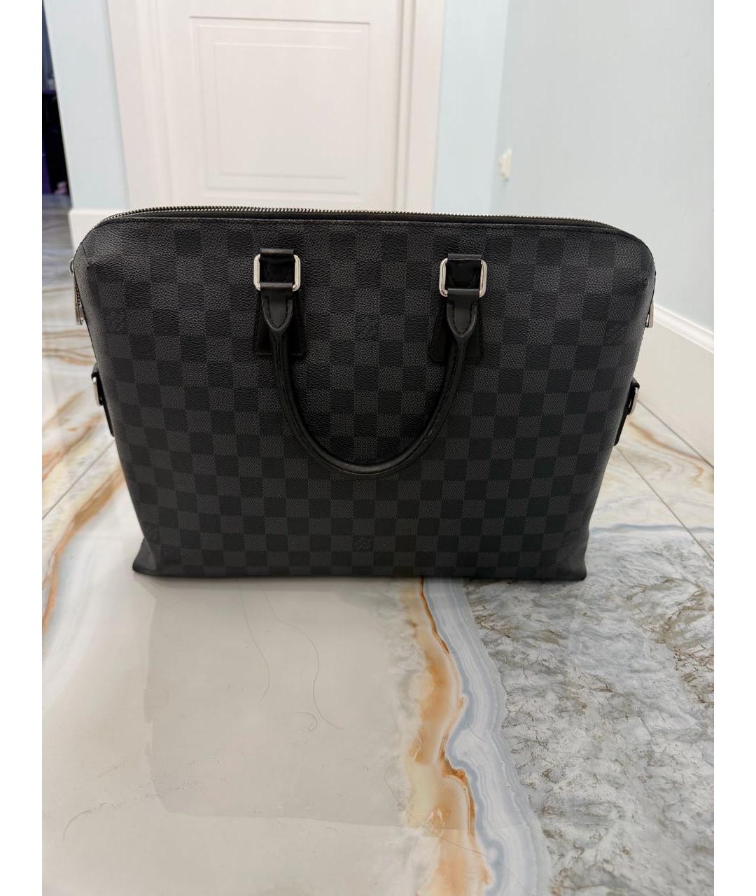 LOUIS VUITTON Черный кожаный портфель, фото 8