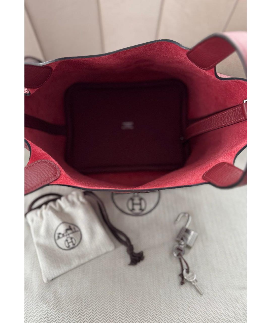 HERMES Бордовая кожаная сумка с короткими ручками, фото 3