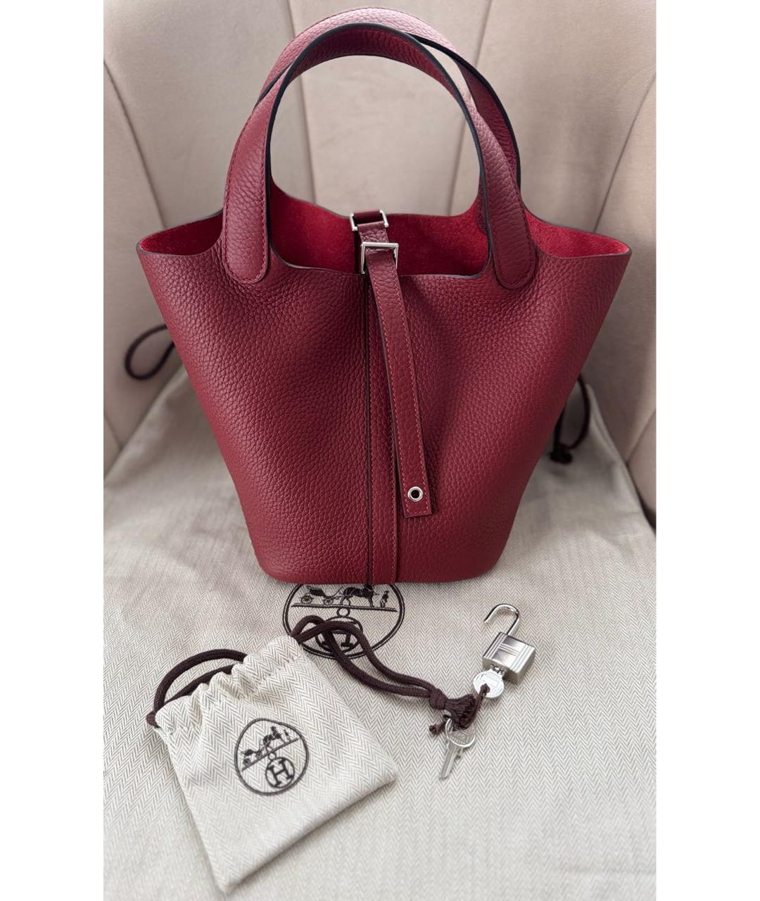 HERMES Бордовая кожаная сумка с короткими ручками, фото 5