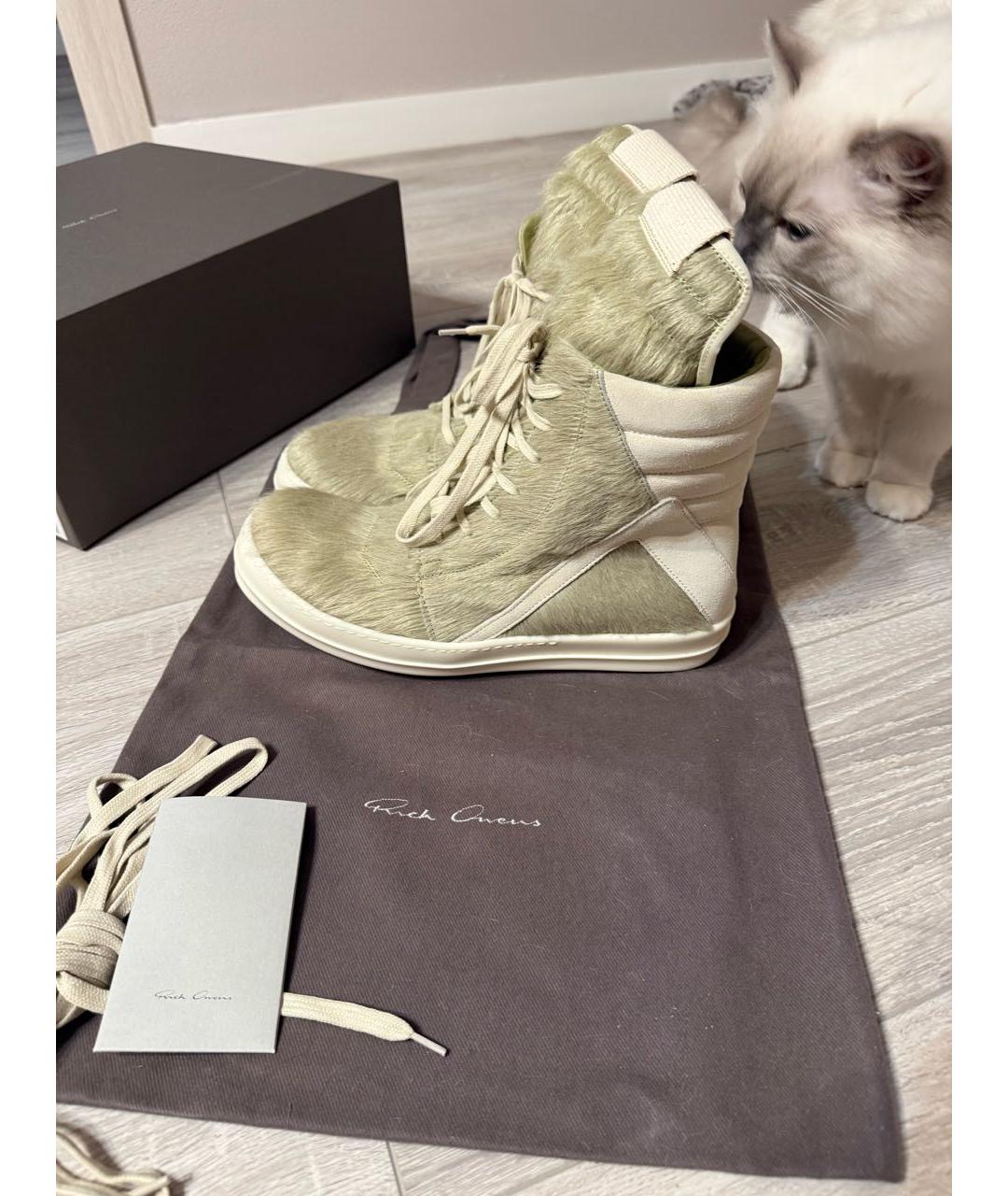 RICK OWENS Зеленые кожаные высокие кроссовки / кеды, фото 8