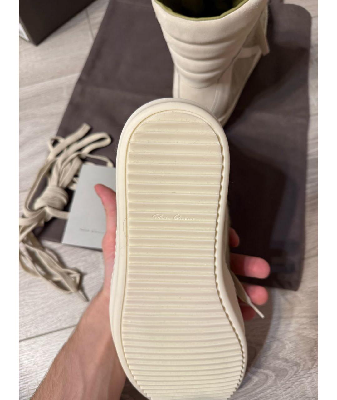 RICK OWENS Зеленые кожаные высокие кроссовки / кеды, фото 7