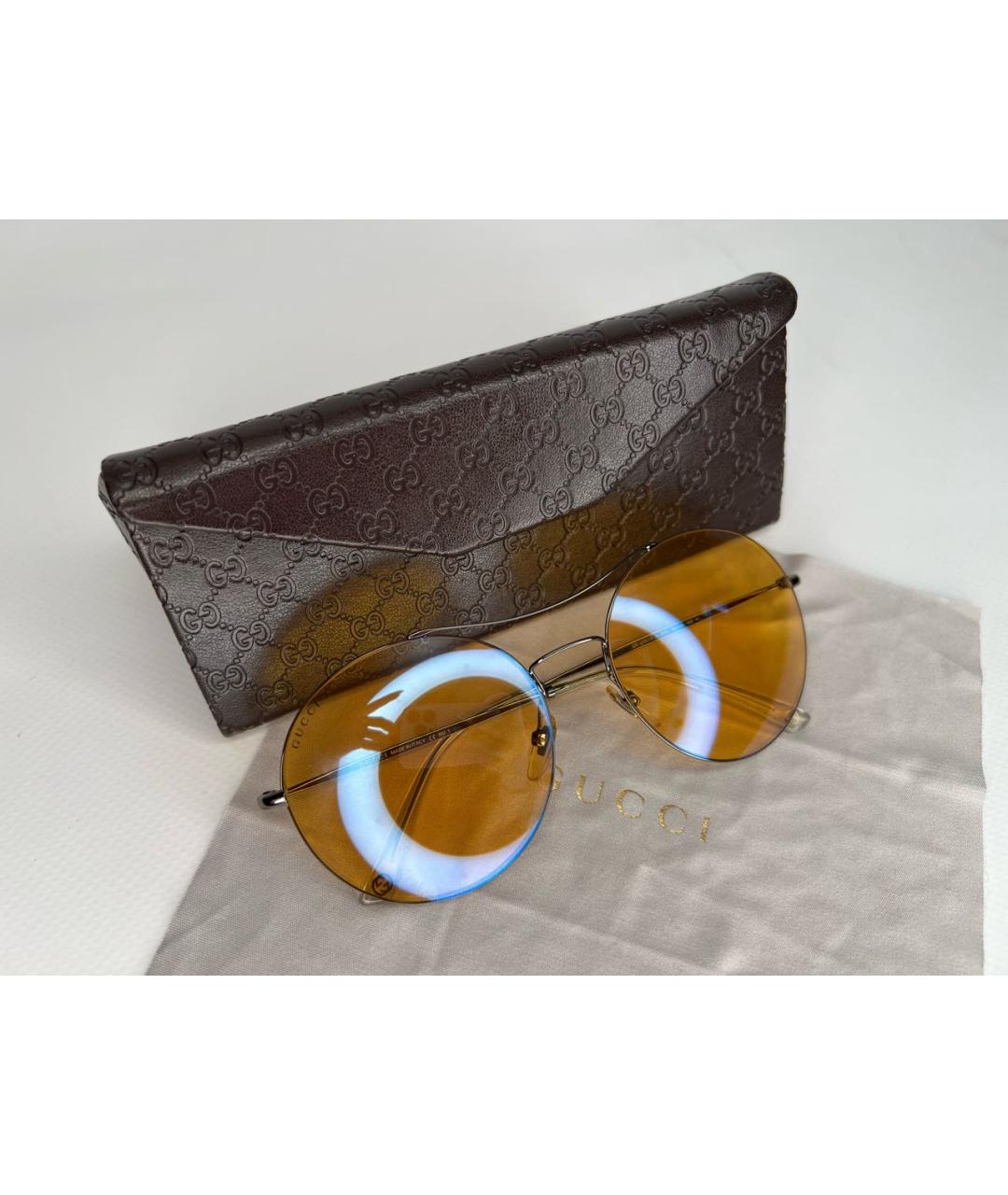 GUCCI Желтые металлические солнцезащитные очки, фото 4