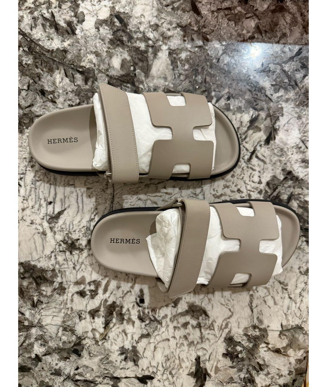 HERMES Серые кожаные сандалии, фото 2