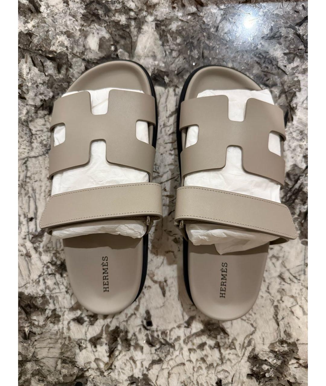 HERMES Серые кожаные сандалии, фото 3