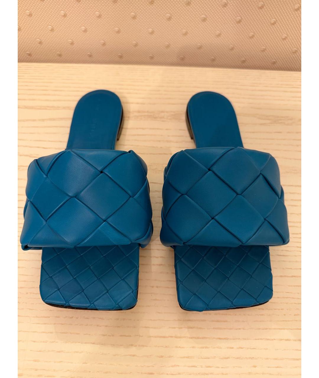 BOTTEGA VENETA Синие кожаные шлепанцы, фото 2