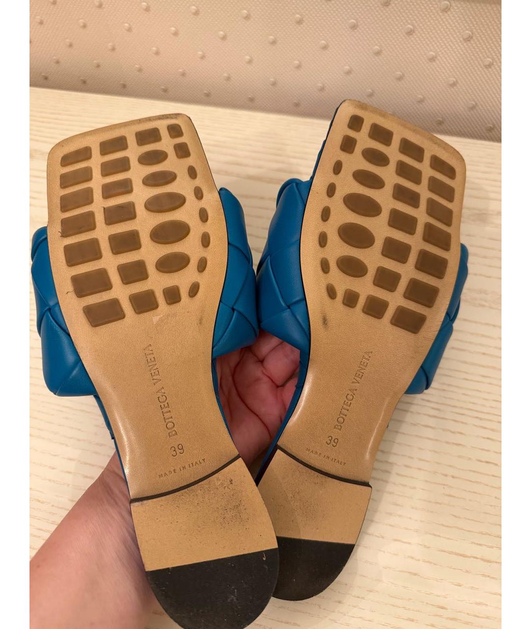 BOTTEGA VENETA Синие кожаные шлепанцы, фото 4